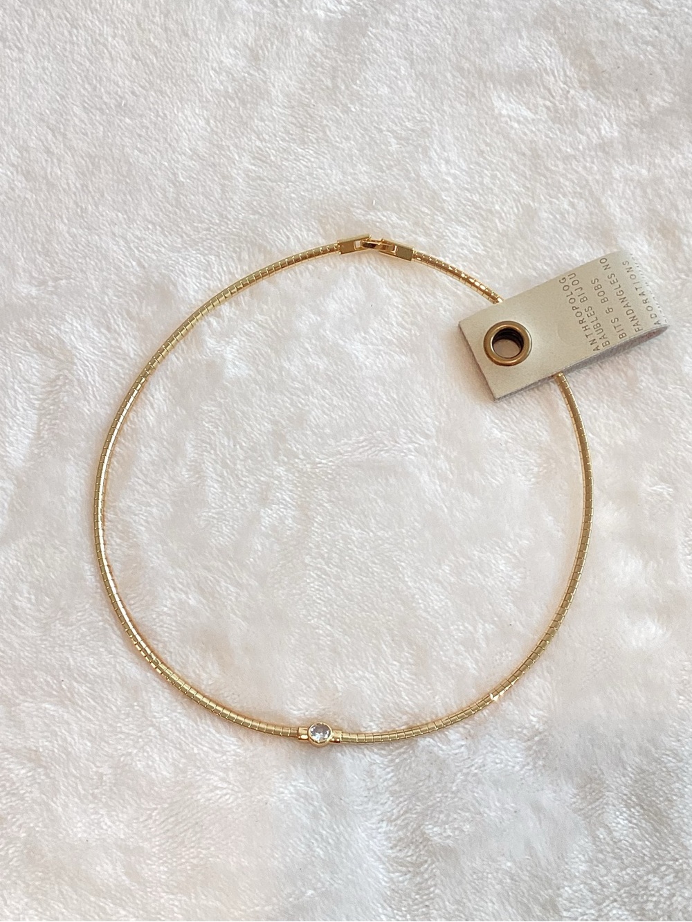 Anthropologie 14KT Gold Plated Collar Necklace Omega New Bezel CZ